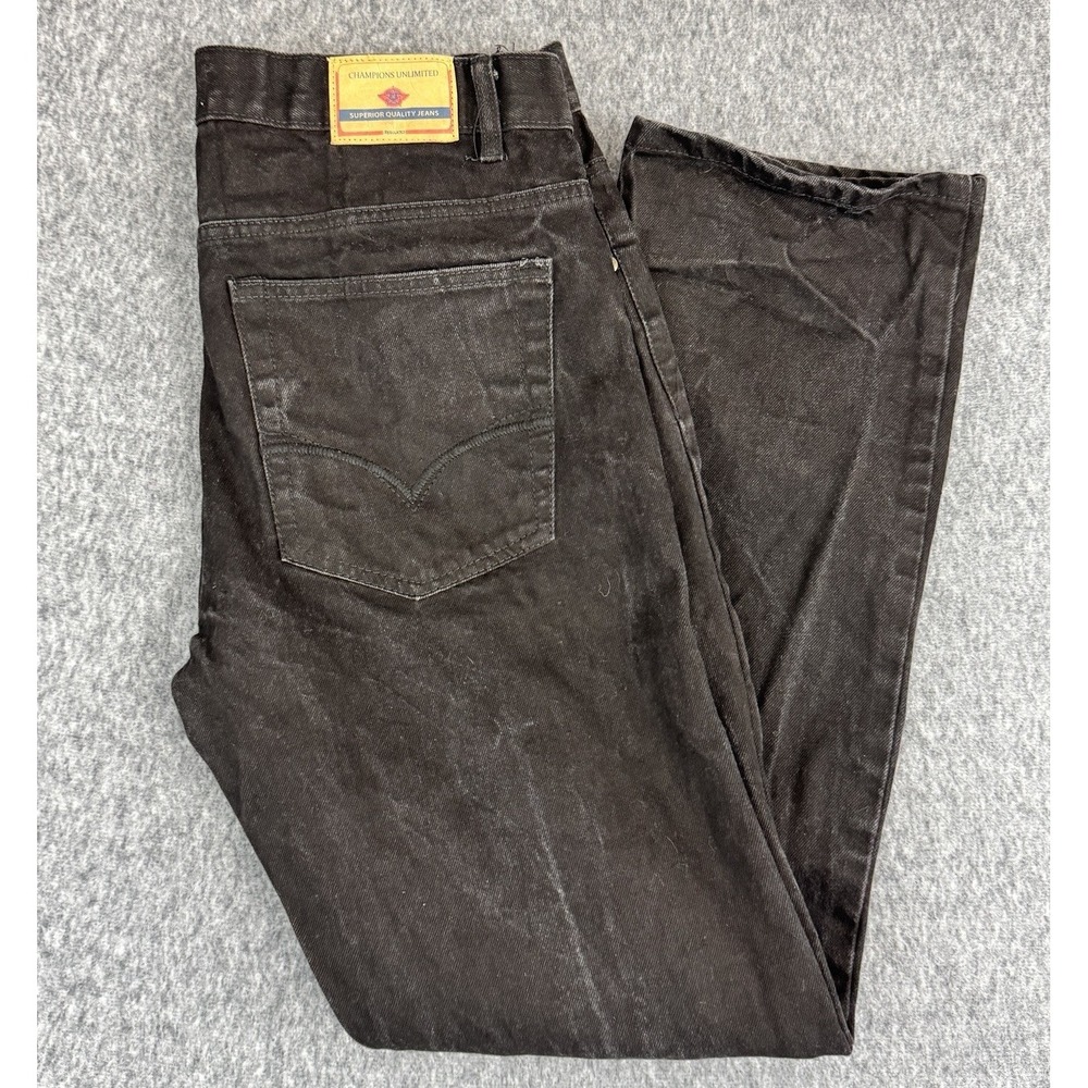 Y2K Champions Unlimited Faded Black‎ Patina Denim Jeans Slim Straight Mens 34x32